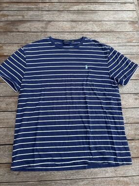 Ralph Lauren Navy & White Striped Crewneck Tee with Mint Pony
